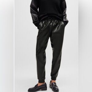 Boss Black Faux Leather Joggers with Drawcord 4